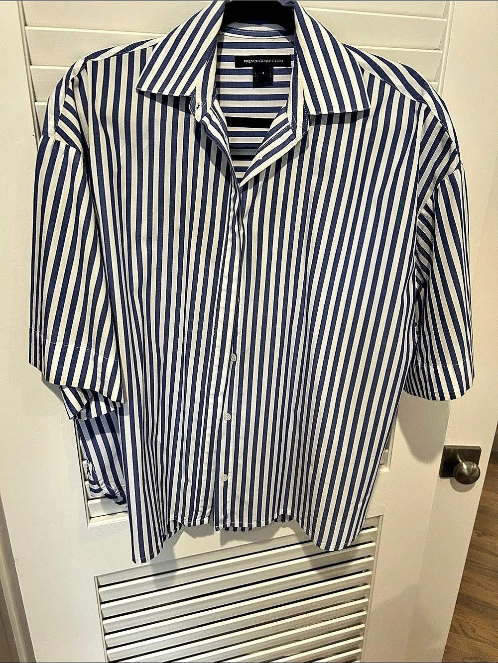French Connection Striped Button Down Shirt Blue & White Small